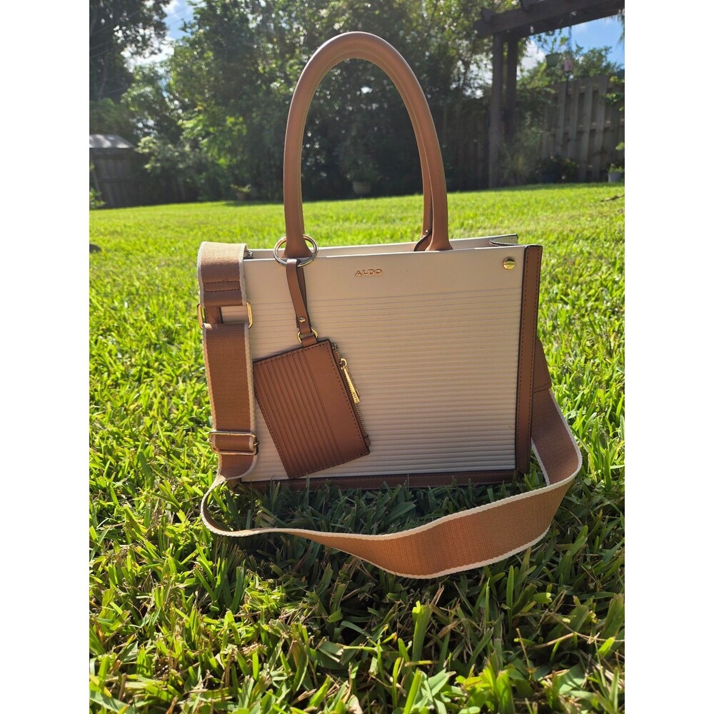 ALDO Structured Tote Bag with Detachable Strap – Cream & Tan